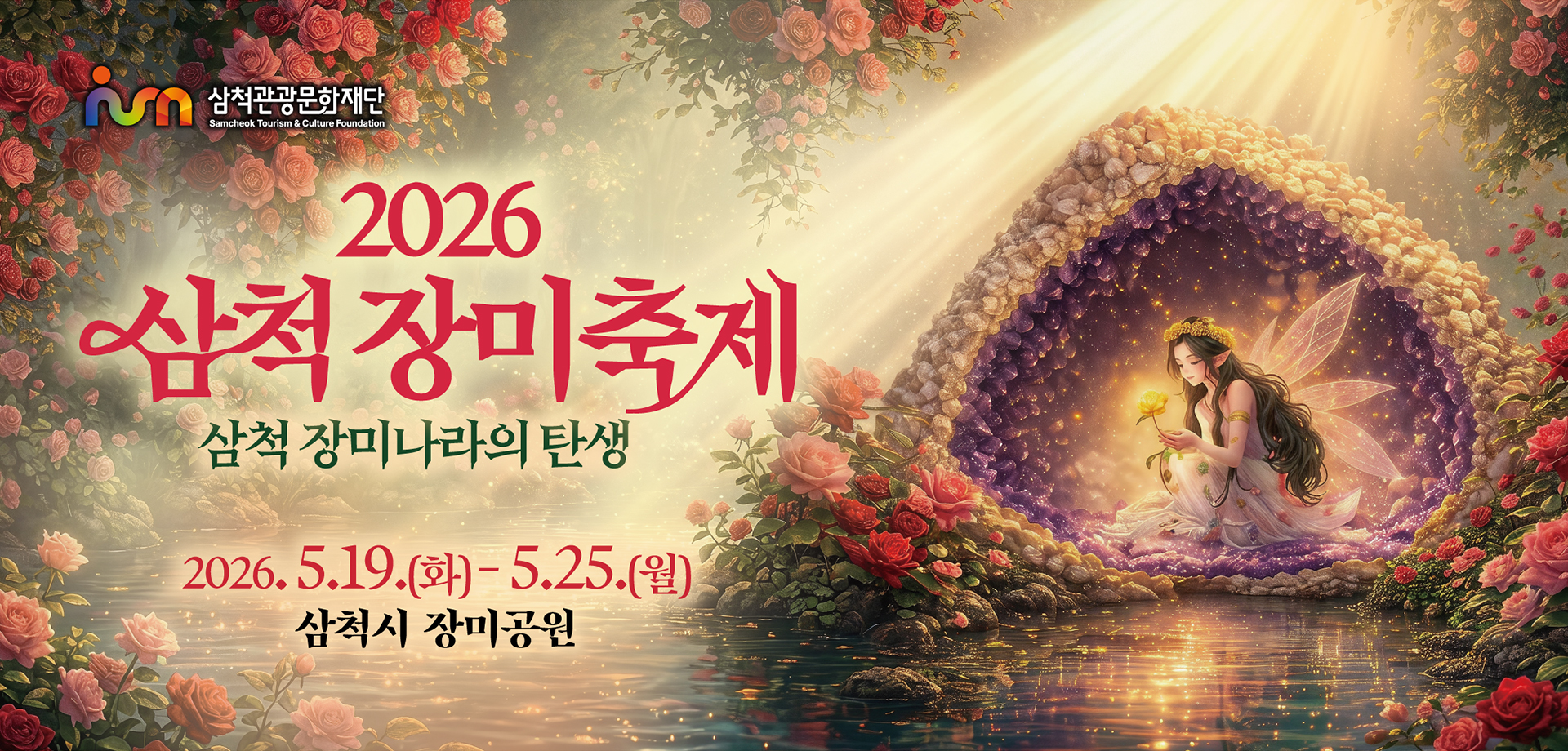 2026 삼척 장미축제
                       삼척 장미나라의 탄생
                       2026.5.19.(화)-5.25.(월)
                       삼척시 장미공원
                       삼척관광문화재단